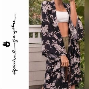 Spiritual Gangster Maya Kimono Black Floral | One Size | Robe / Swim Cover Up